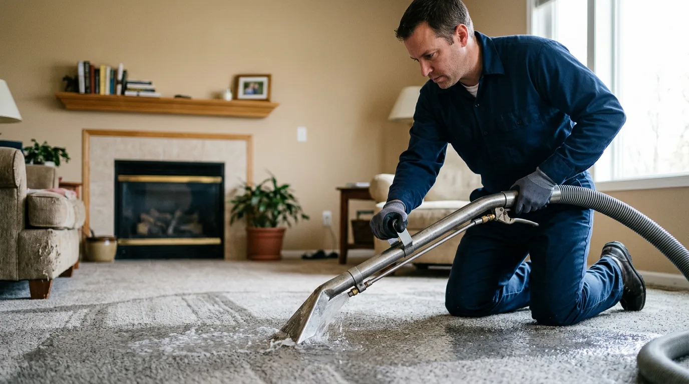 Water damage restoration technician working near Abilene, KS